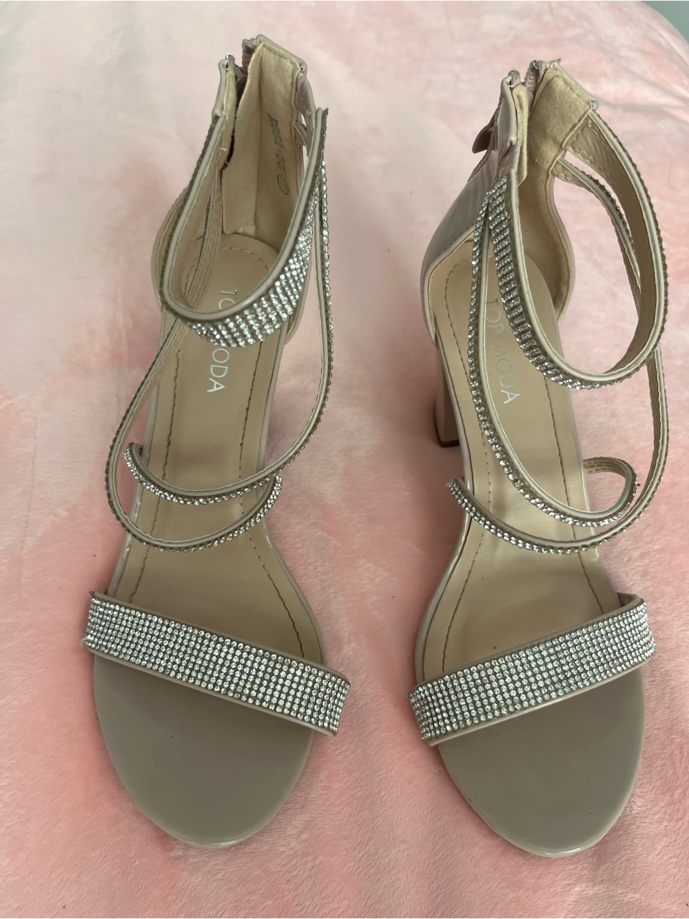 TOP Moda Champagne Crystal-Strap Dress Sandals